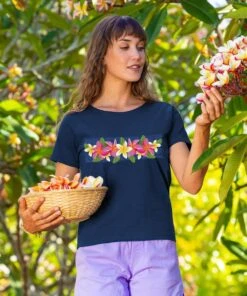 Plumeria Haku - Navy Short Sleeve Scoop Neck T-Shirt