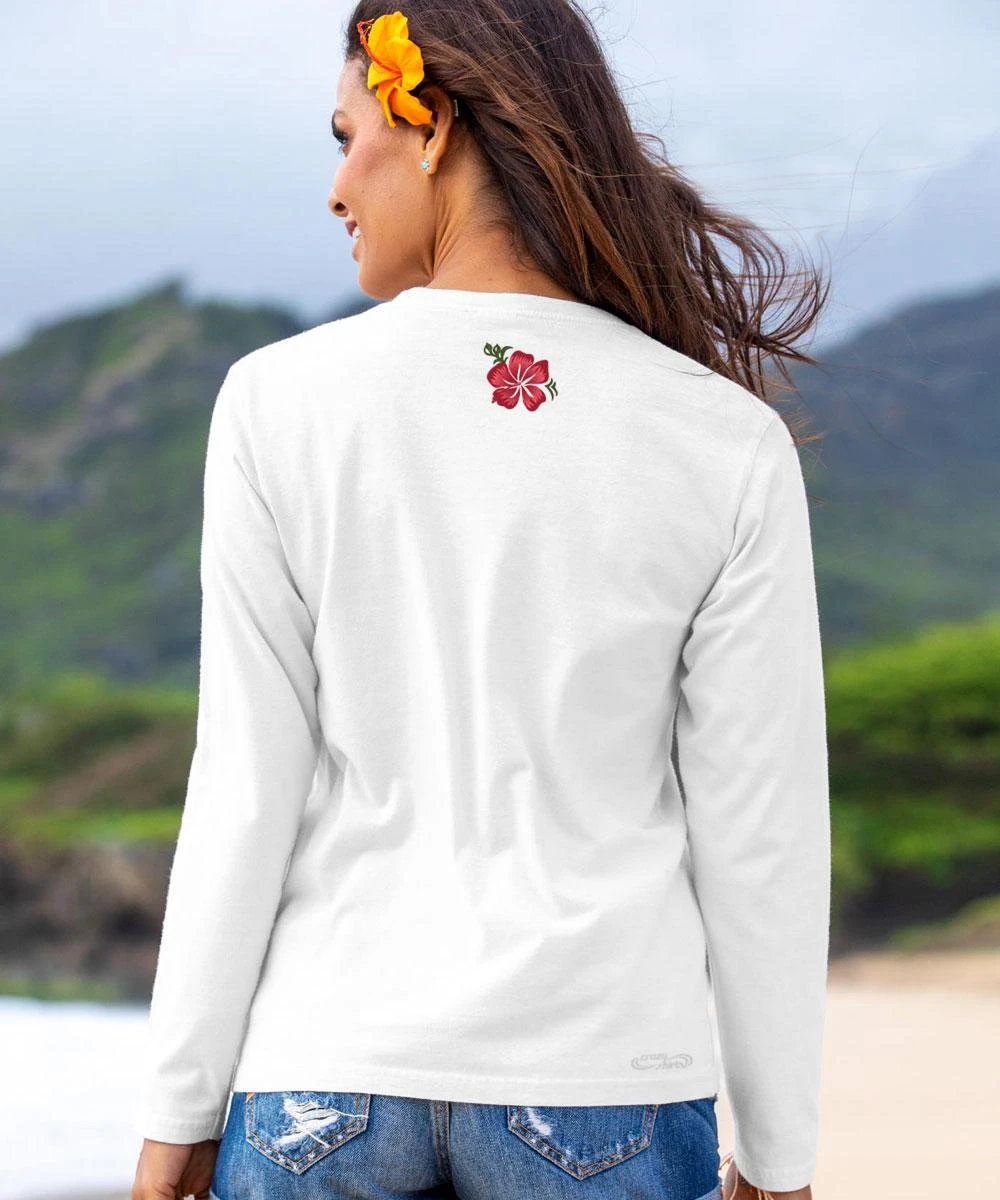 Beautiful Hibiscus - White Long Sleeve Crewneck T-Shirt - Image 2