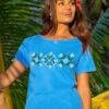Dolphin Honu Quilt - Blue Hawaii Dyed Short Sleeve Scoop Neck T-Shirt