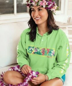 Tranquil Floral - Key Lime Dyed Long Sleeve Lightweight Pullover