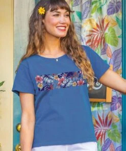 Tropical Purple Band - Blueberry Dyed Short Sleeve Scoop Neck T-Shirt