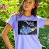 B. Kliban Spaceship Cats - Lavender Dyed Short Sleeve Crewneck T-Shirt
