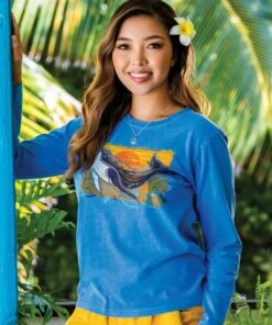 Swirly Humpback - Blue Hawaii Dyed Long Sleeve Crewneck T-Shirt
