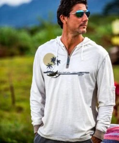 Hana Hou - Natural/Gray Long Sleeve Longboard Hooded Tee