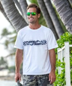 Tribal Mano Stripe - White Short Sleeve Crewneck T-Shirt