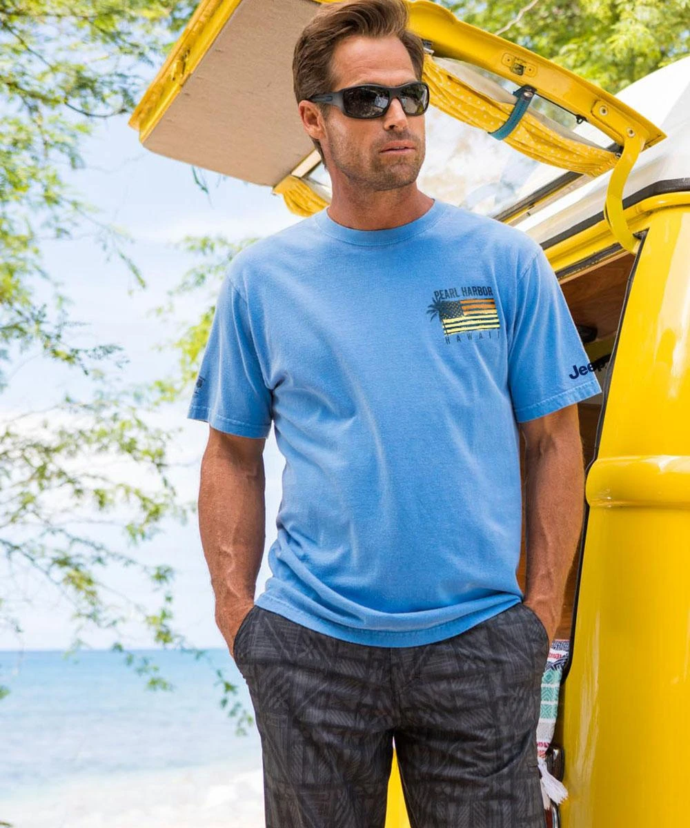 Jeep Pearl Harbor Hawaii - Blue Hawaii Dyed Short Sleeve Crewneck T-Shirt - Image 2