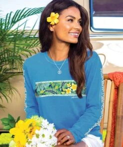 Tropical Pua Band - Blue Hawaii Dyed Long Sleeve Crewneck T-Shirt