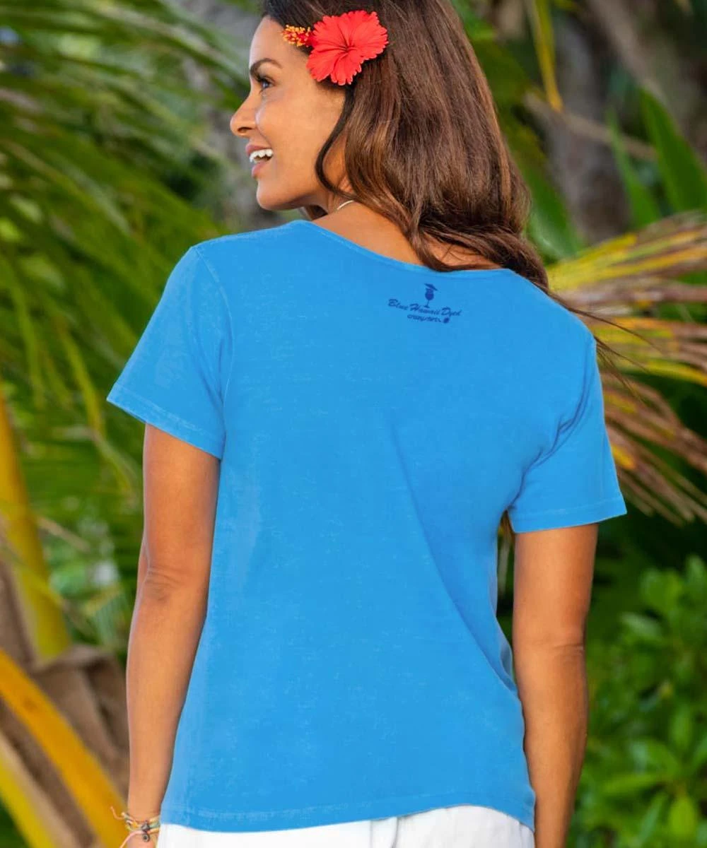 Sunset Palm Circle - Blue Hawaii Dyed Short Sleeve Scoop Neck T-Shirt - Image 2