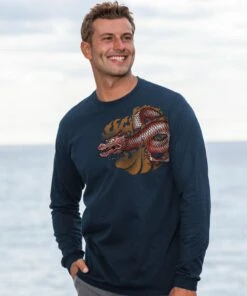 Dragon Summit - Navy Long Sleeve Crewneck T-Shirt
