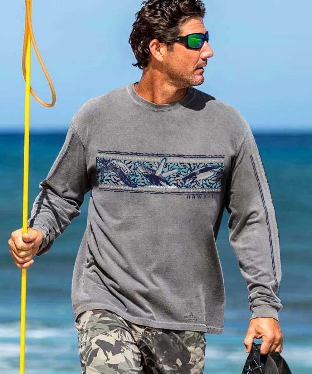 Linear Sealife - Crater Dyed® Long Sleeve Crewneck T-Shirt