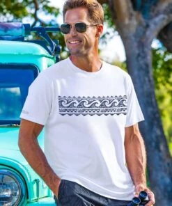 Tribal Wave Band - White Short Sleeve Pima T-Shirt