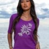 Batik Flora - Violet Short Sleeve Banded Rib Knit T-Shirt