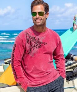 Manta Aumakua - Paradise Red Dyed Long Sleeve Crewneck T-Shirt