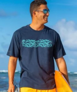 Kohola Stripe - Navy Short Sleeve Crewneck T-Shirt