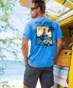 Jeep Pearl Harbor Hawaii - Blue Hawaii Dyed Short Sleeve Crewneck T-Shirt