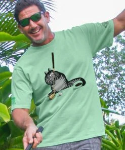 B. Kliban Golf Putt Cat - Key Lime Dyed Short Sleeve Crewneck T-Shirt