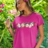 Floral Swirl Band - Berry Short Sleeve Crewneck T-Shirt