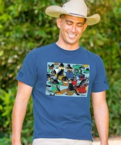 B. Kliban Cats In Hats - Blueberry Dyed Short Sleeve Crewneck T-Shirt