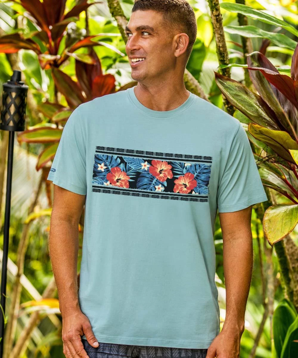 Twilight Floral Band - Cool Blue Short Sleeve Pima T-Shirt