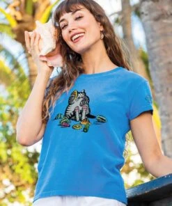 B. Kliban Seashell Cat - Blue Hawaii Dyed Short Sleeve Crewneck T-Shirt