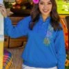Vertical Hibiscus Flowers - Blue Hawaii Dyed Long Sleeve Lightweight Pullover