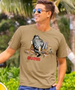B. Kliban Sushi Cat - Kona Coffee Dyed Short Sleeve Crewneck T-Shirt