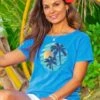 Sunset Palm Circle - Blue Hawaii Dyed Short Sleeve Scoop Neck T-Shirt