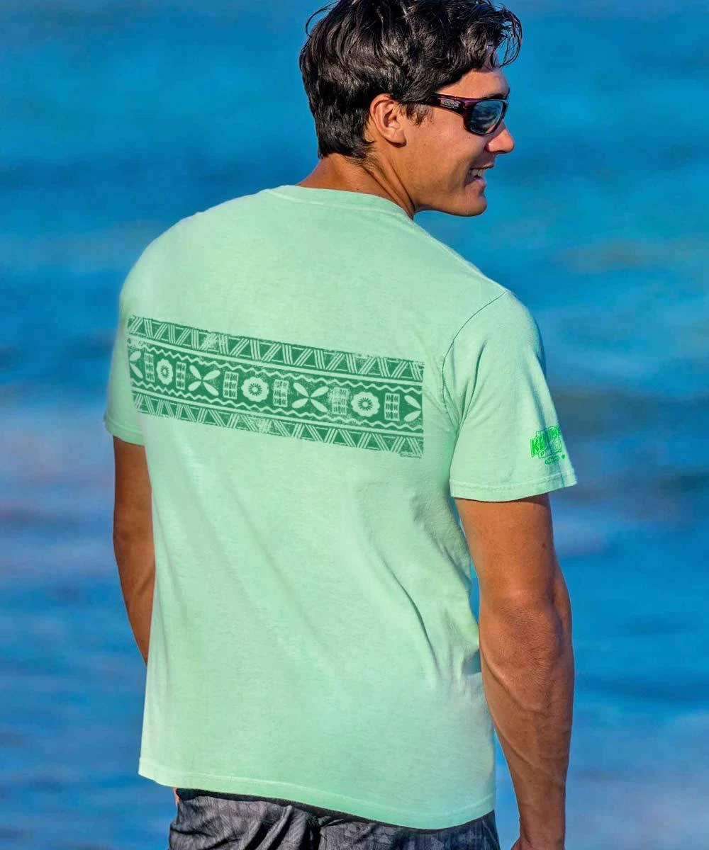 Tribal Outrigger Band - Key Lime Dyed Short Sleeve Crewneck T-Shirt - Image 2
