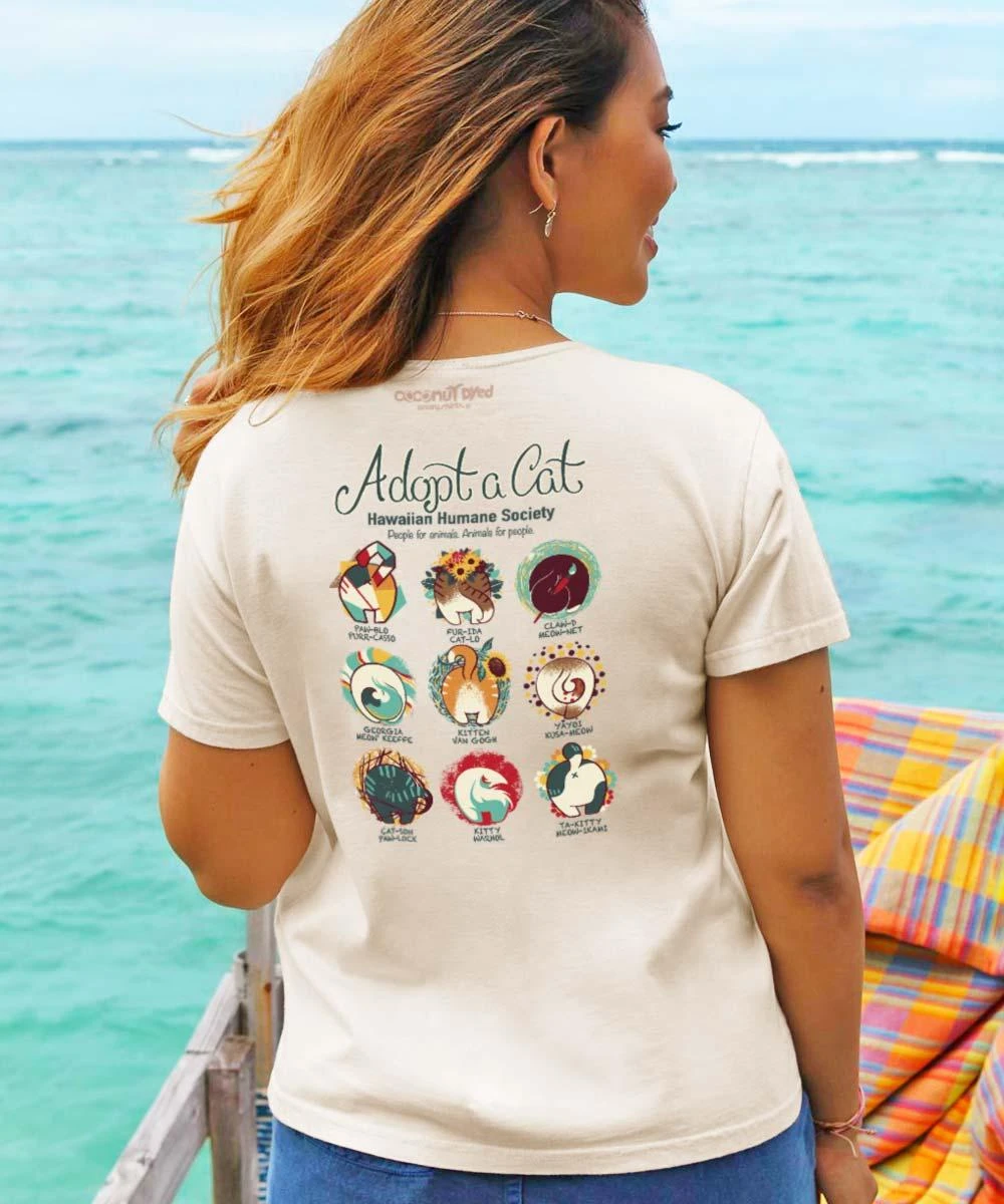 Hawaiian Humane Society Cat Creatives - Coconut Dyed Short Sleeve Scoop Neck T-Shirt - Image 2