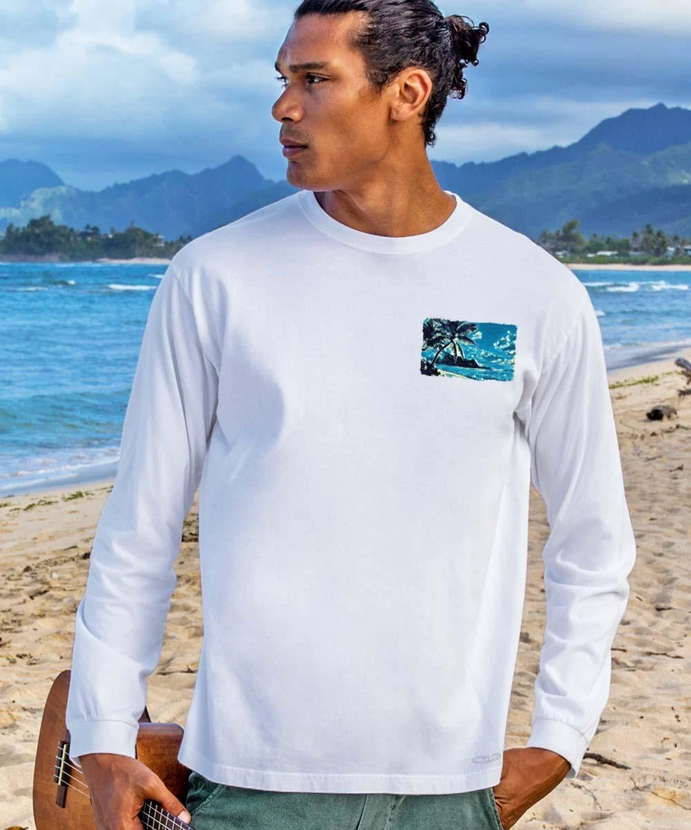 Tropical Scenic - White Long Sleeve Crewneck T-Shirt - Image 2