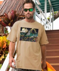 B. Kliban Cat At Sea - Kona Coffee Dyed Short Sleeve Crewneck T-Shirt