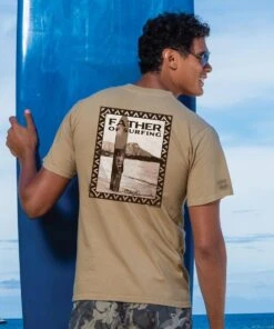Duke Kahanamoku Father Of Surfing - Kona Coffee Dyed Short Sleeve Crewneck T-Shirt