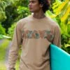 Tropical Ferns Band - Kona Coffee Dyed Long Sleeve Crewneck T-Shirt