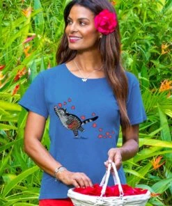 B. Kliban Scatter Heart Cat - Blueberry Dyed Short Sleeve Scoop Neck T-Shirt