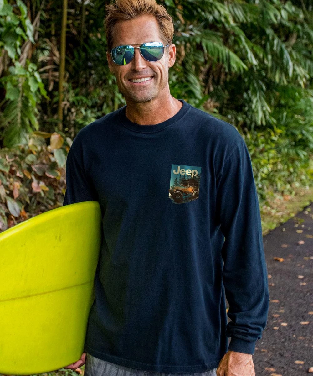 Jeep Road Less Traveled - Navy Long Sleeve Crewneck T-Shirt - Image 2