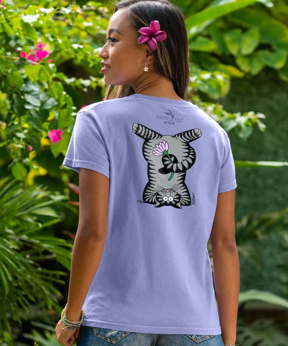 B. Kliban Yoga Cat - Lavender Dyed Short Sleeve Crewneck T-Shirt - Image 2