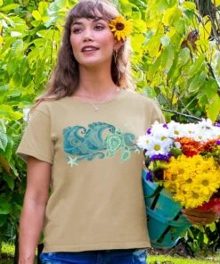 Honu Wave - Kona Coffee Dyed Short Sleeve Scoop Neck T-Shirt