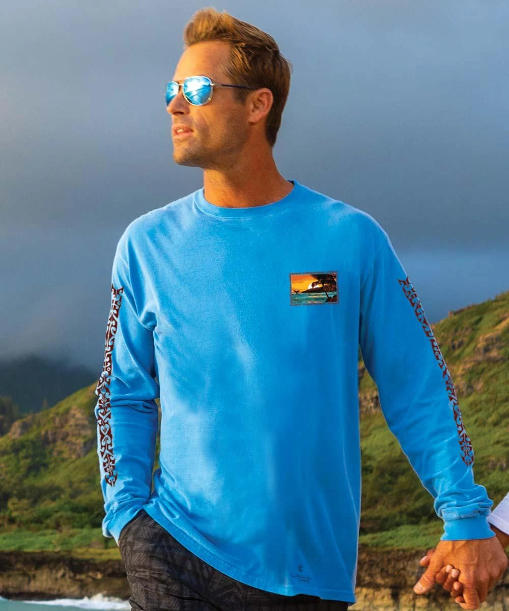 Sunset Surprise - Blue Hawaii Dyed Long Sleeve Crewneck T-Shirt - Image 2