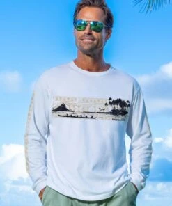 Tribal Outrigger Band - White Long Sleeve Crewneck T-Shirt