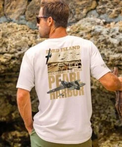 Pearl Harbor Aviation Museum Pearl Harbor Birdseye View - Coconut Dyed Short Sleeve Crewneck T-Shirt