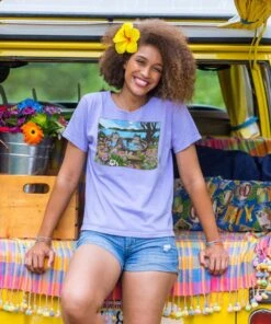 B. Kliban Hot Tub Cats - Lavender Dyed Short Sleeve Scoop Neck T-Shirt